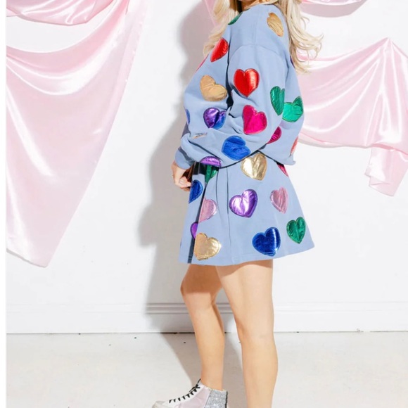 QOS queen of sparkles dusty blue hearts skort - Picture 2 of 3